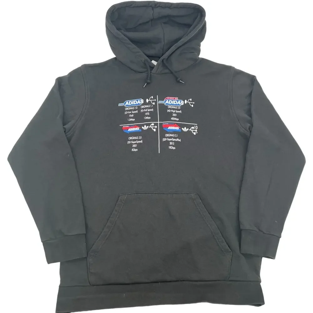 Mens Black Adidas Originals Tech B Hoodie Sweatshirt GD5997 French‎ terry knit